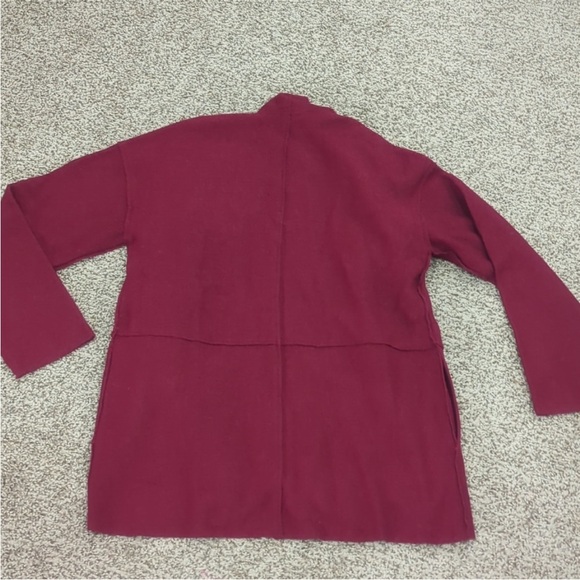 Tahari burgundy cranberry red wool blend open sweater long jacket - Picture 2 of 11